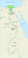 Map of ancient Egypt, showing major cities and sites of the Dynastic period (c. 3150 BC to 30 BC)